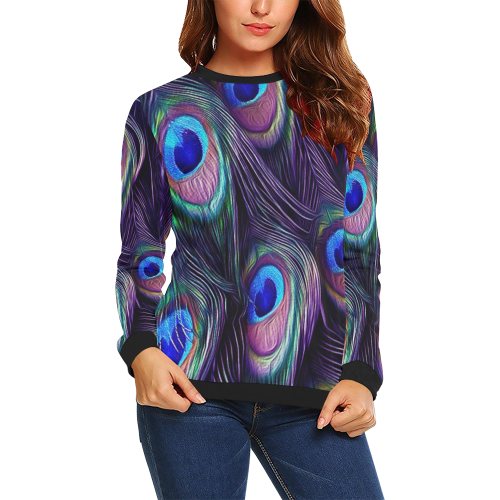 Peacock Feather All Over Print Crewneck Sweatshirt for Women (Model H18)
