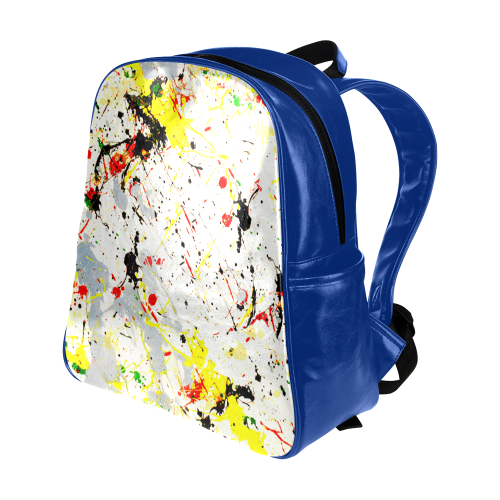 Yellow & Black Paint Splatter  (Blue) Multi-Pockets Backpack (Model 1636)