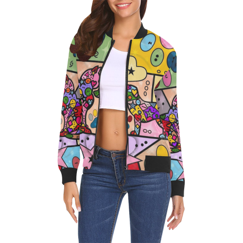 Cat and Dog by Nico Bielow All Over Print Bomber Jacket for Women (Model H19)