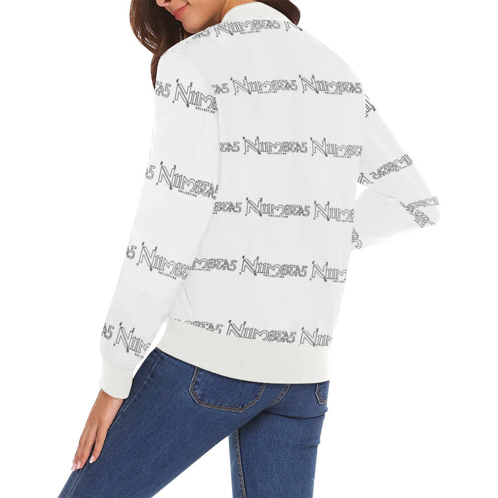 NUMBERS Collection All Over White/Black All Over Print Bomber Jacket for Women (Model H19)