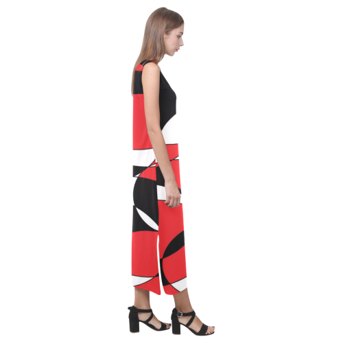 Black, White and Red Ellipticals Phaedra Sleeveless Open Fork Long Dress (Model D08)