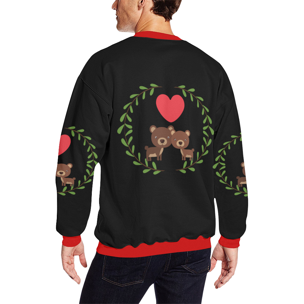 Bears in love black Men's Oversized Fleece Crew Sweatshirt/Large Size(Model H18)