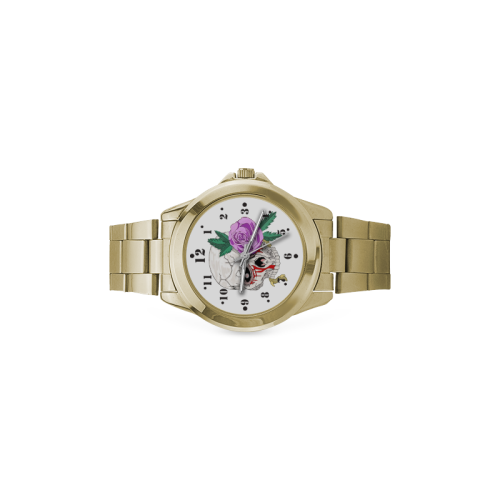 Skull Rose Pink Custom Gilt Watch(Model 101)
