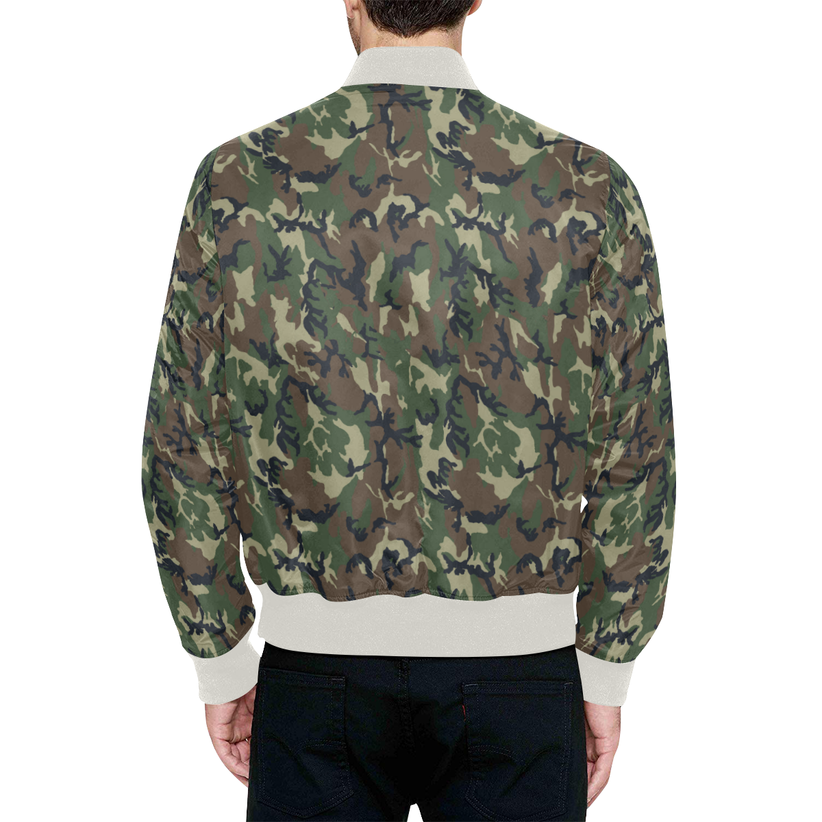 Woodland Forest Green Camouflage All Over Print Quilted Bomber Jacket for Men (Model H33)