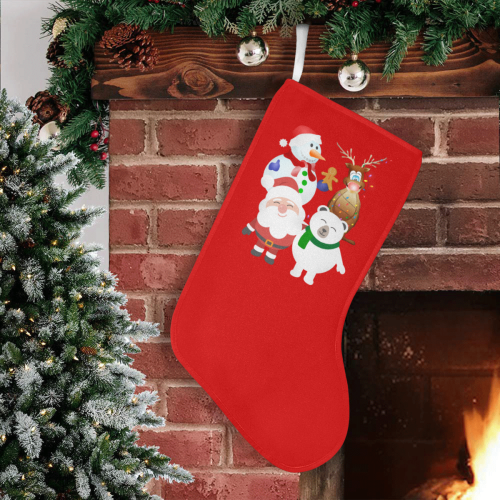 Christmas Gingerbread, Snowman, Santa Claus Red Christmas Stocking (Without Folded Top)