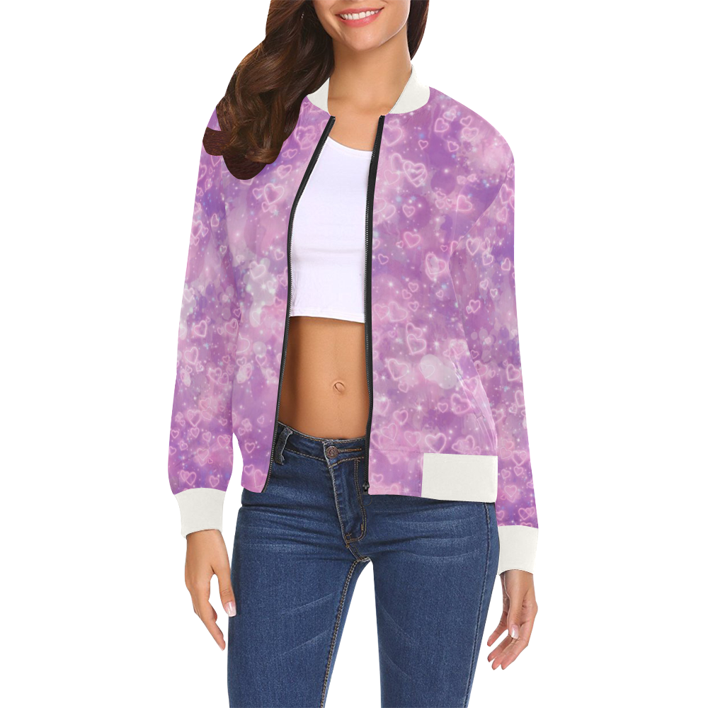 Sparkling glowing hearts A by JamColors All Over Print Bomber Jacket for Women (Model H19)