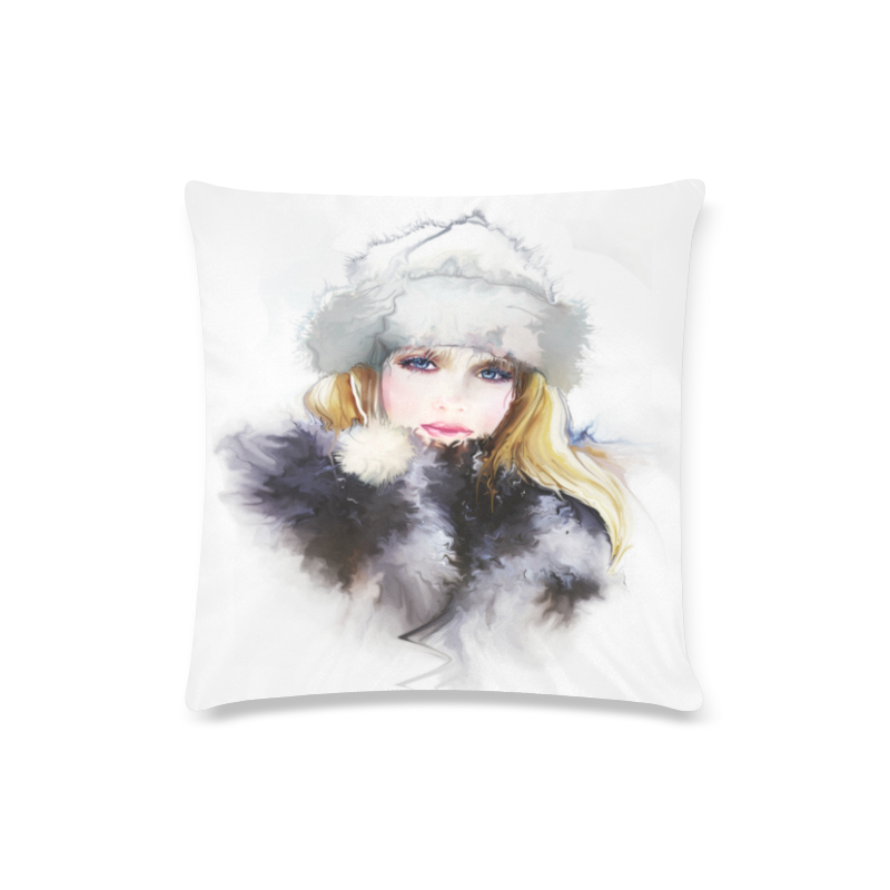 Watercolor Girl v11 Custom Zippered Pillow Case 16"x16"(Twin Sides)