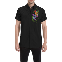 Día De Los Muertos Two Skulls Flowers Men's All Over Print Short Sleeve Shirt (Model T53)