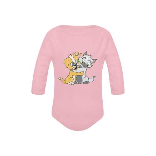 Puppy And Siamese Love Pink Baby Powder Organic Long Sleeve One Piece (Model T27)