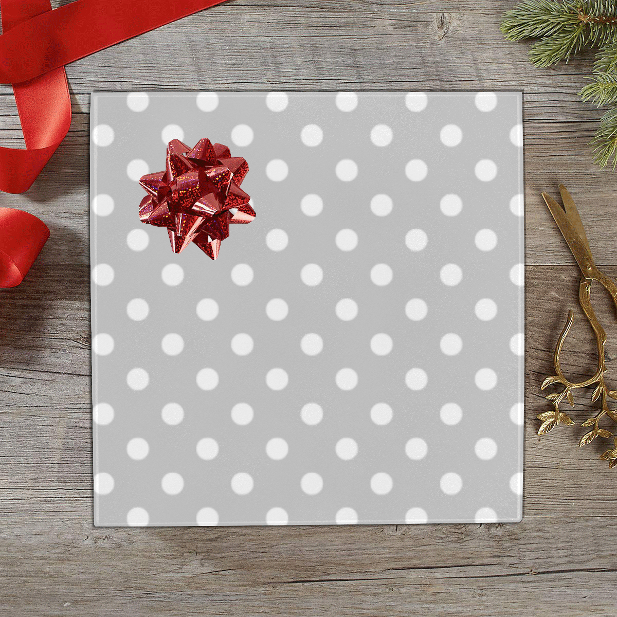 White Polka Dots on Silver Gift Wrapping Paper 58"x 23" (5 Rolls)