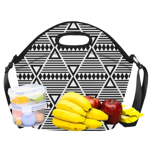 Black Aztec Tribal Neoprene Lunch Bag/Large (Model 1669)