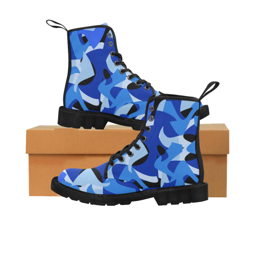 Camouflage Abstract Blue and Black Martin Boots for Men (Black) (Model 1203H)