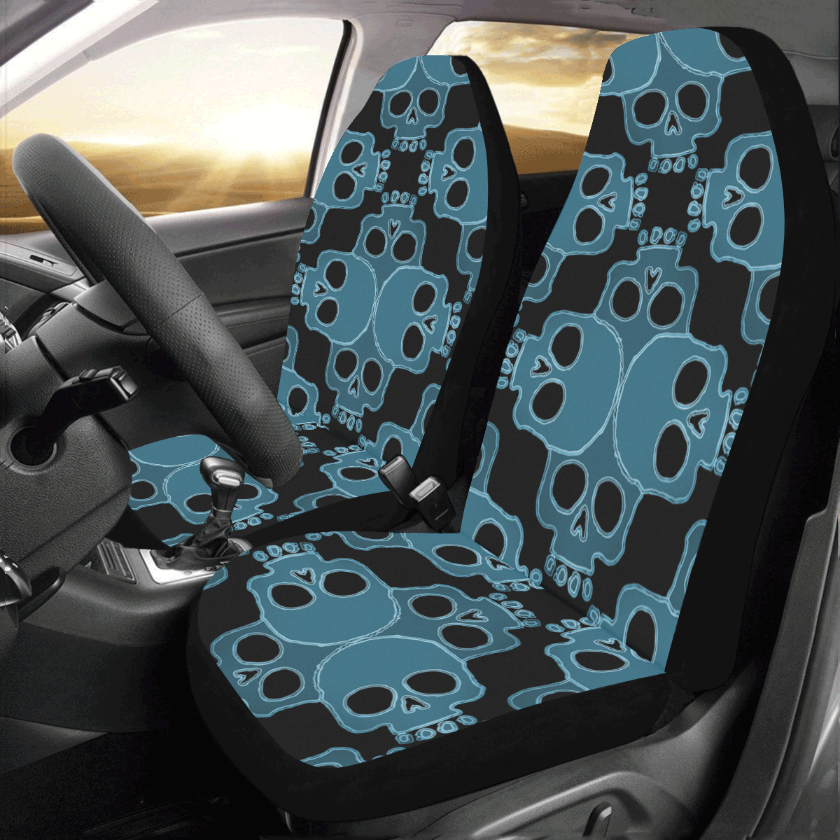 Blue Skull Jigsaw Car Seat Covers (Set of 2)
