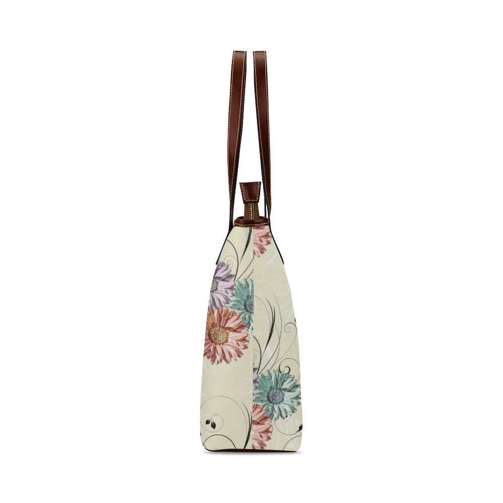 Flowers on Yellow Shoulder Tote Bag (Model 1646)