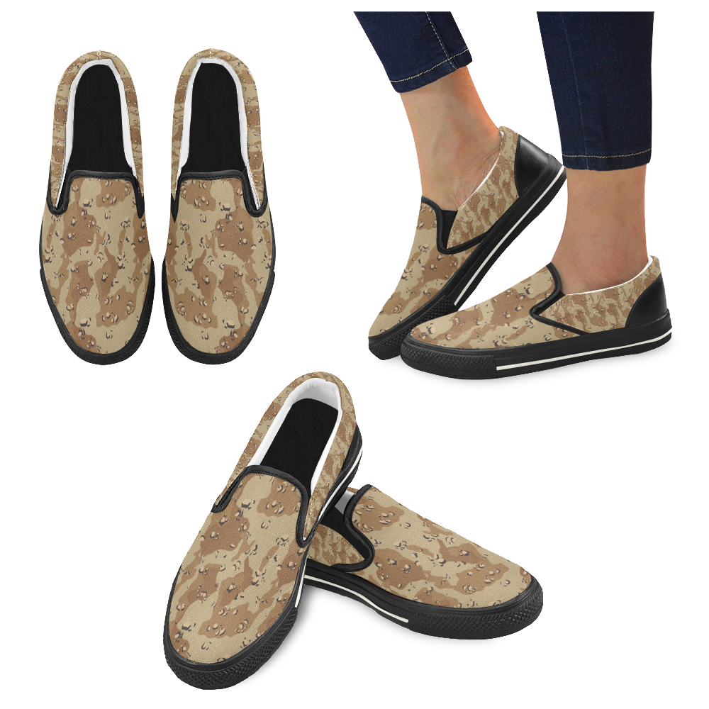 Vintage Desert Brown Camouflage Slip-on Canvas Shoes for Kid (Model 019)
