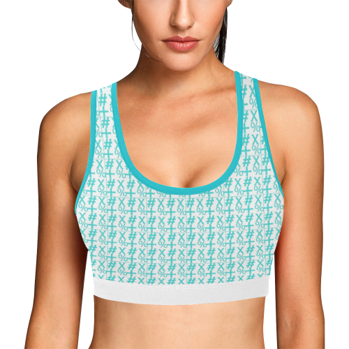 NUMBERS Collection Symbols Teal/White Women's All Over Print Sports Bra (Model T52)