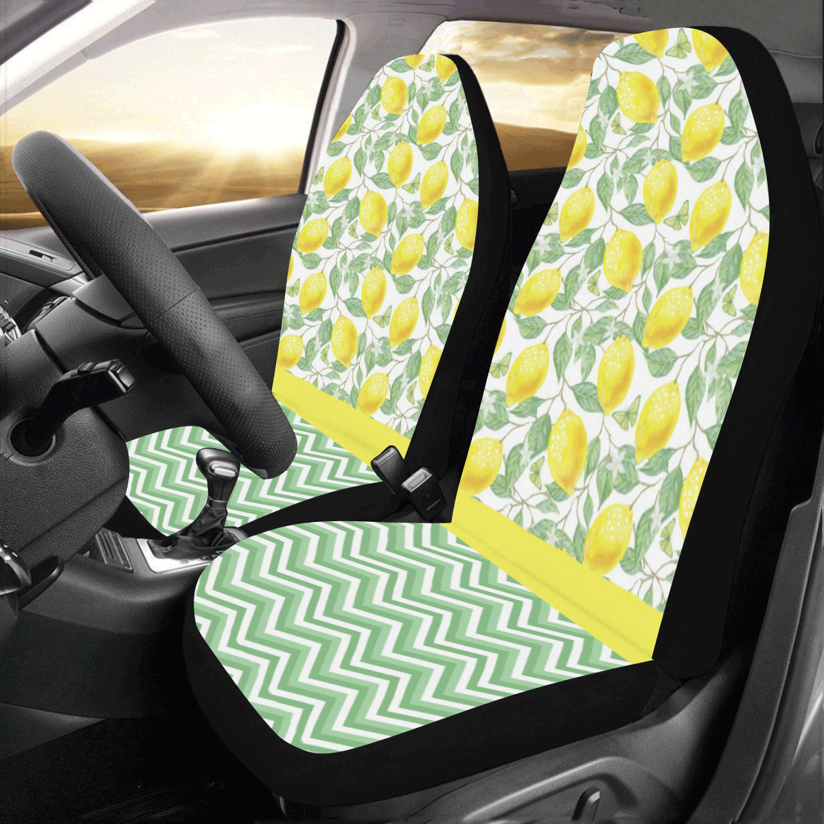 Lemons With Chevron 2 Car Seat Covers (Set of 2)