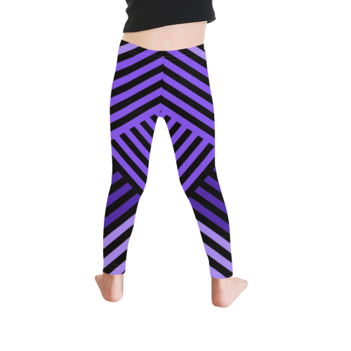 Purple Diagonal Striped Pattern Kid's Ankle Length Leggings (Model L06)