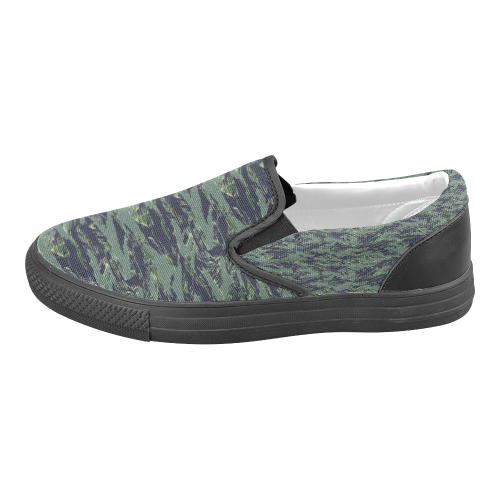 Jungle Tiger Stripe Green Camouflage Women's Unusual Slip-on Canvas Shoes (Model 019)