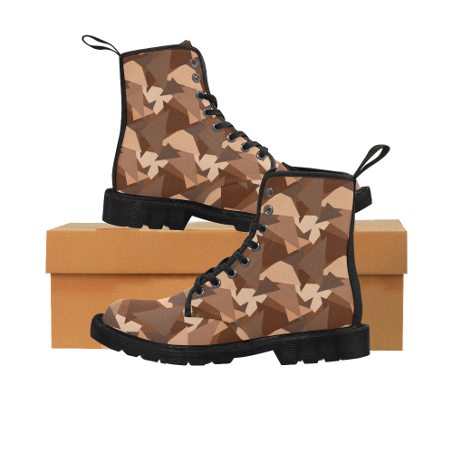 Brown Chocolate Caramel Camouflage Martin Boots for Women (Black) (Model 1203H)