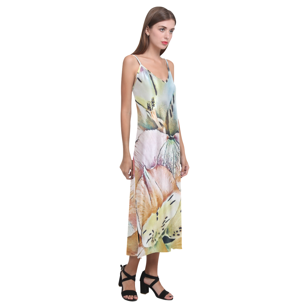 Impression Floral 10192 by JamColors V-Neck Open Fork Long Dress(Model D18)