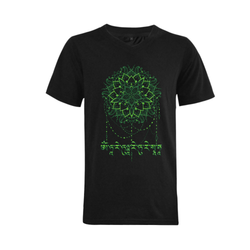 Mandala with Green Tara Mantra Men's V-Neck T-shirt  Big Size(USA Size) (Model T10)