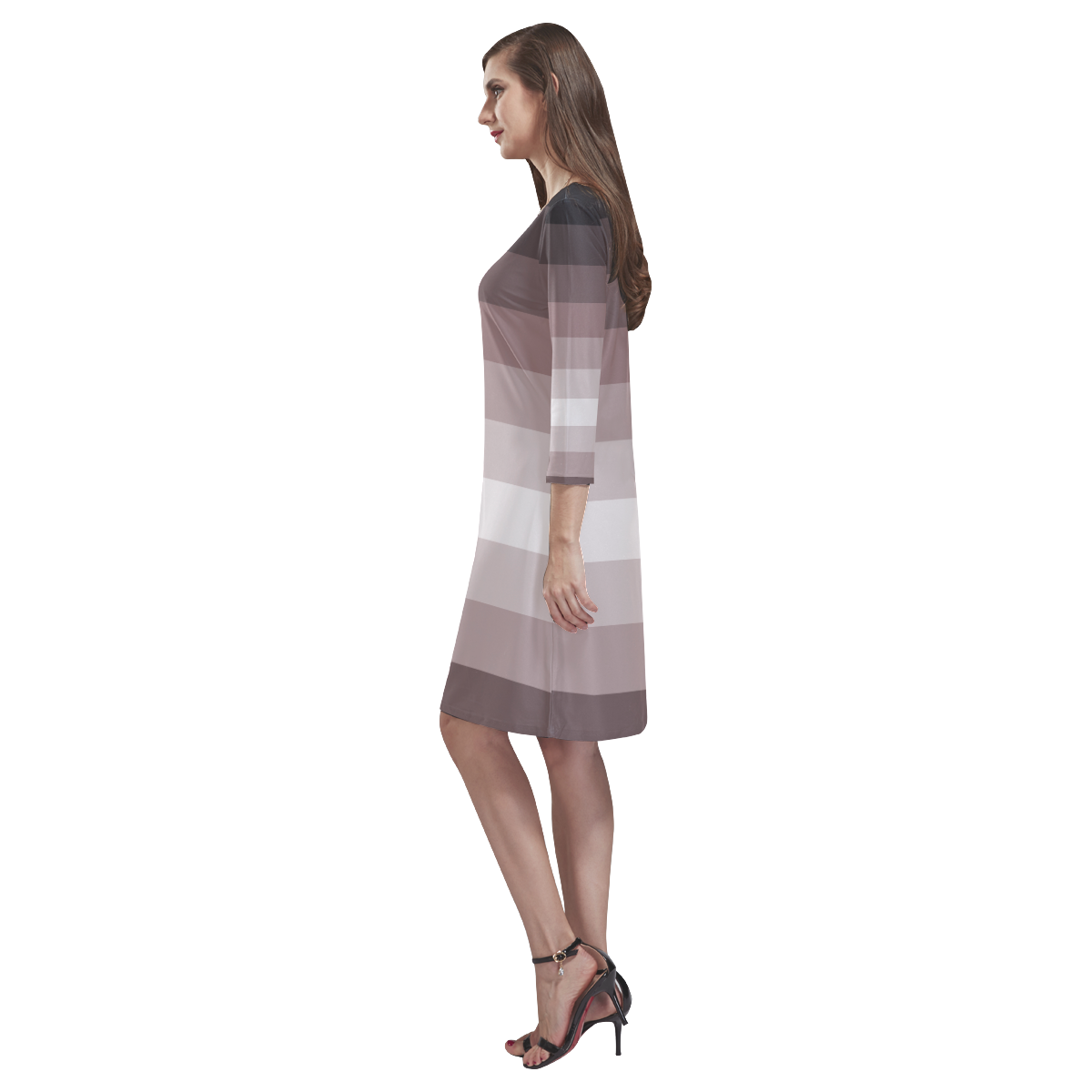 Grey multicolored stripes Rhea Loose Round Neck Dress(Model D22)