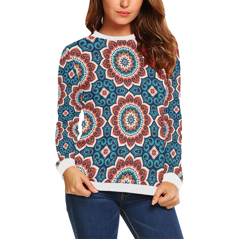 Dress with Seamless Pattern, Vintage Decorative Elements with Islam, Arabic, Indian, Ottoman Motifs All Over Print Crewneck Sweatshirt for Women (Model H18)