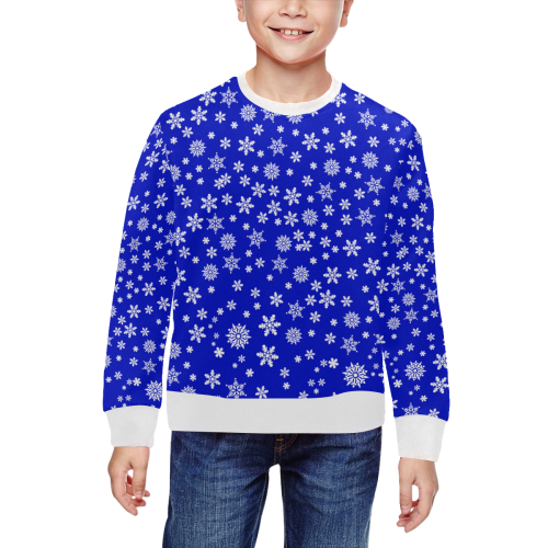Christmas White Snowflakes on Blue All Over Print Crewneck Sweatshirt for Kids (Model H29)