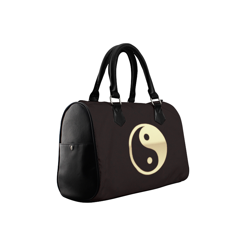 Women's Boston Leather Handbag - Gold Metallic Yin Yang Traditional Leather Boston Handbag (Model 1621)