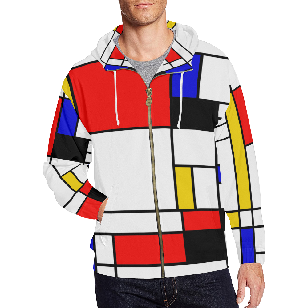 Bauhouse Composition Mondrian Style All Over Print Full Zip Hoodie for Men (Model H14)