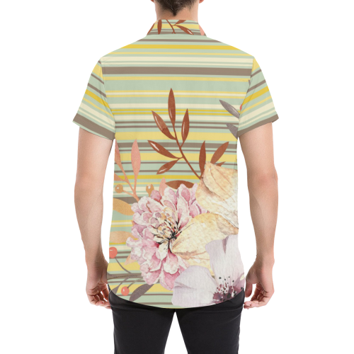 Floral on Stripes Men's All Over Print Short Sleeve Shirt (Model T53)