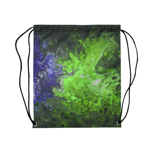 Fantasy Swirl Green Blue Large Drawstring Bag Model 1604 (Twin Sides)  16.5"(W) * 19.3"(H)