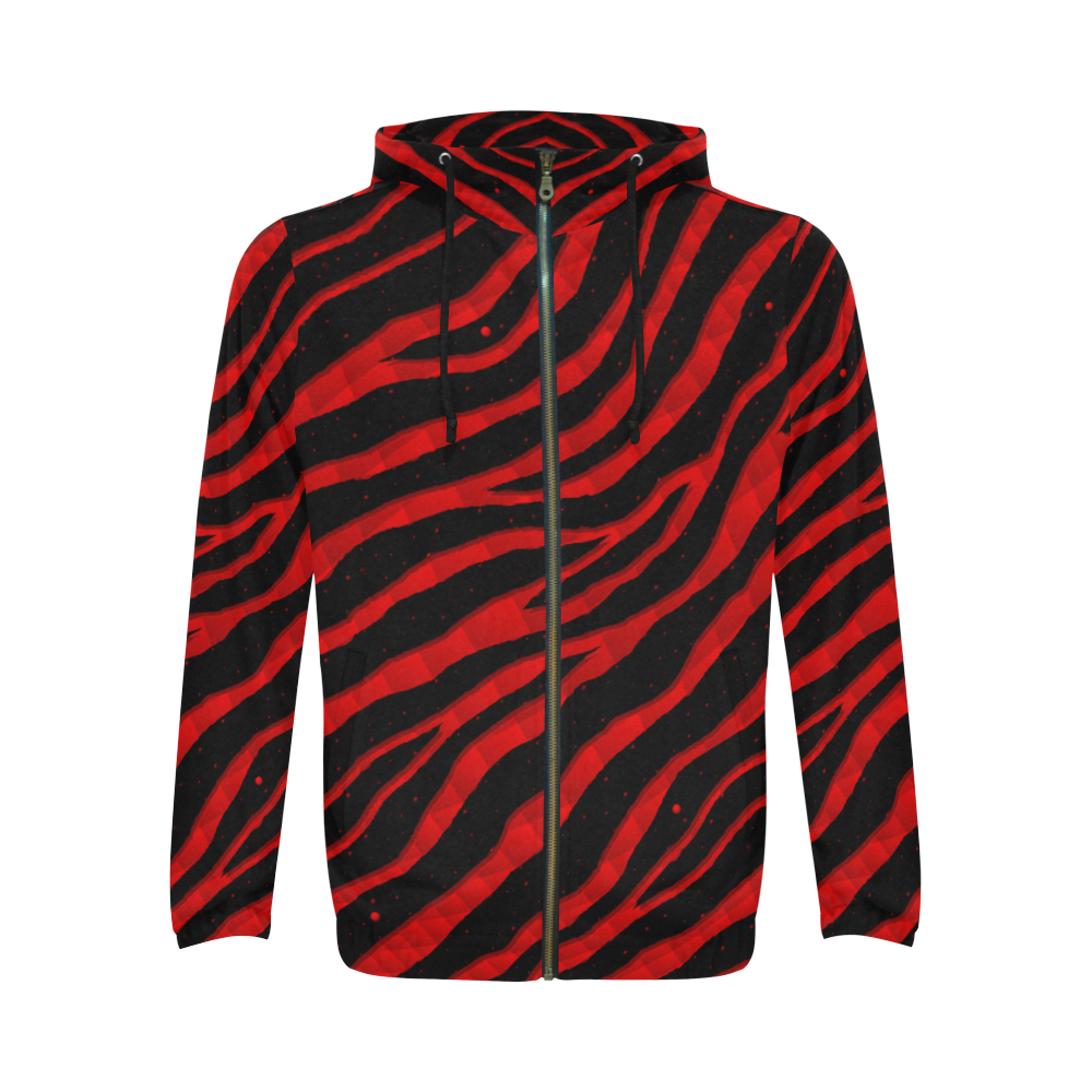 Ripped SpaceTime Stripes - Red All Over Print Full Zip Hoodie for Men/Large Size (Model H14)