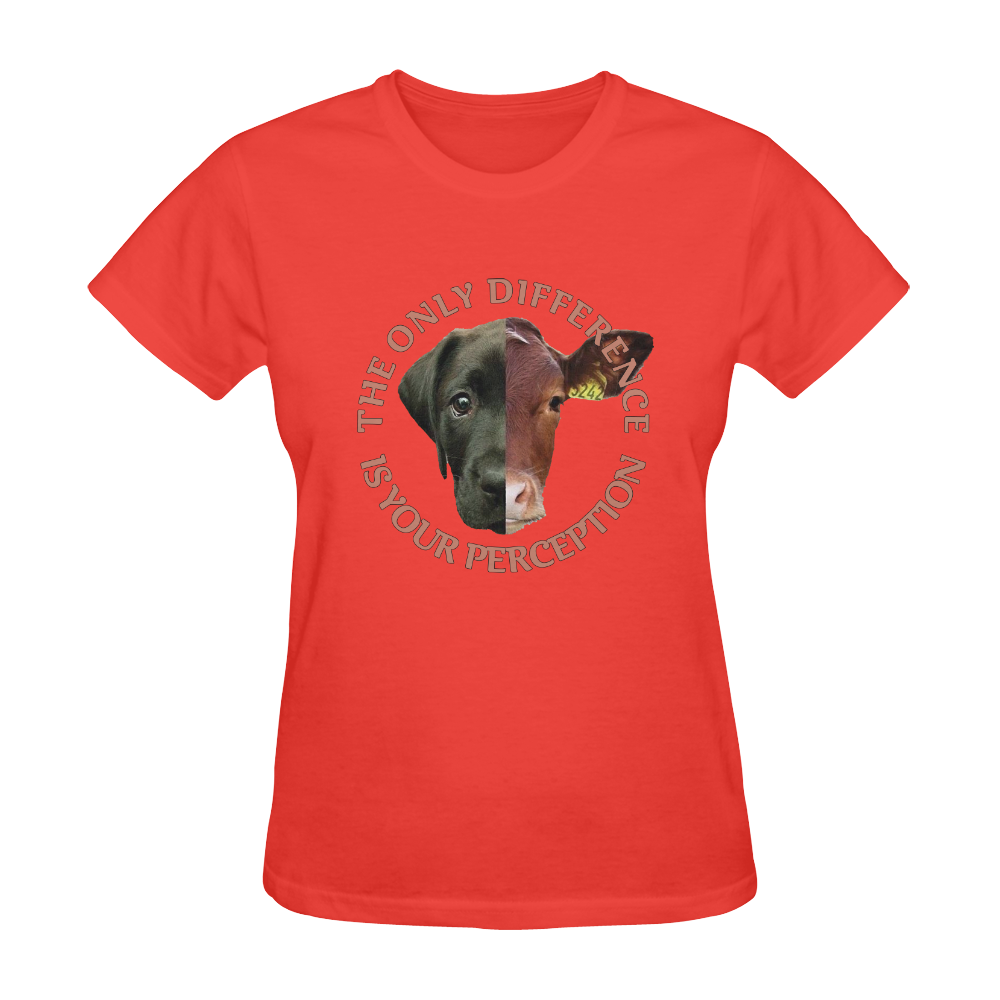 Vegan Cow and Dog Design with Slogan Sunny Women's T-shirt (Model T05)