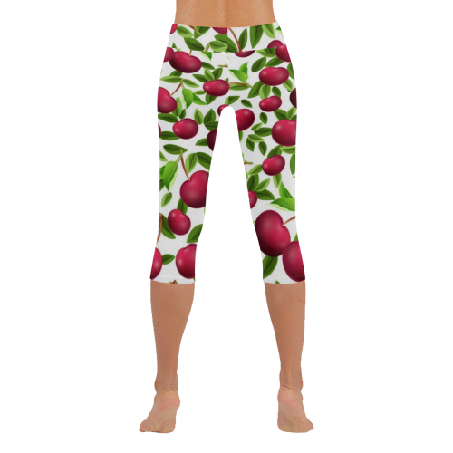 Cherries Women's Low Rise Capri Leggings (Invisible Stitch) (Model L08)