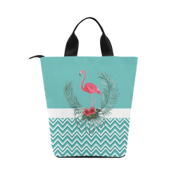 Retro Flamingo Chevron Nylon Lunch Tote Bag (Model 1670)