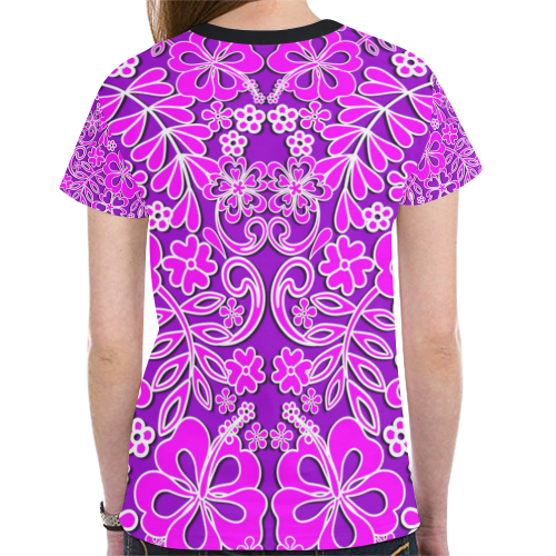 Hibiscus Pink and Purple Pattern New All Over Print T-shirt for Women (Model T45)