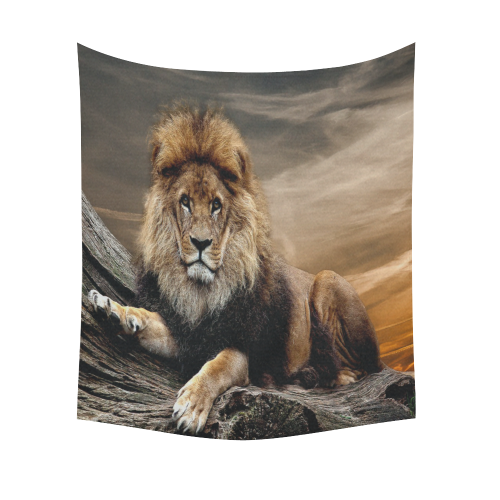 King Lion Sunset Cotton Linen Wall Tapestry 51"x 60"