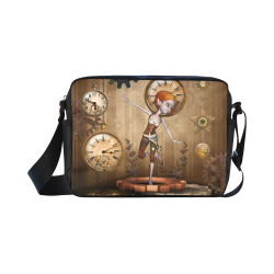 Steampunk girl, clocks and gears Classic Cross-body Nylon Bags (Model 1632)