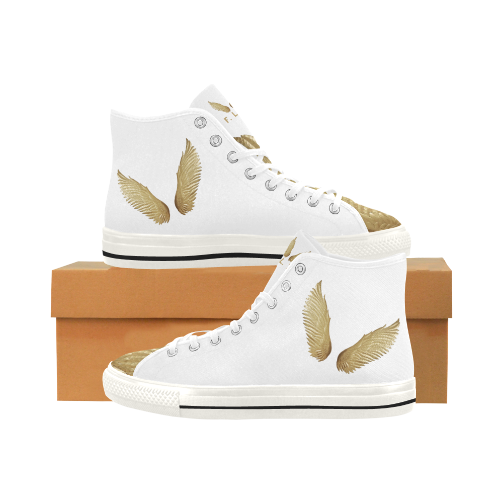 Morning Momie - Women's F L Y White Gold Wings High Top Canvas Sneakers Vancouver H Women's Canvas Shoes (1013-1)