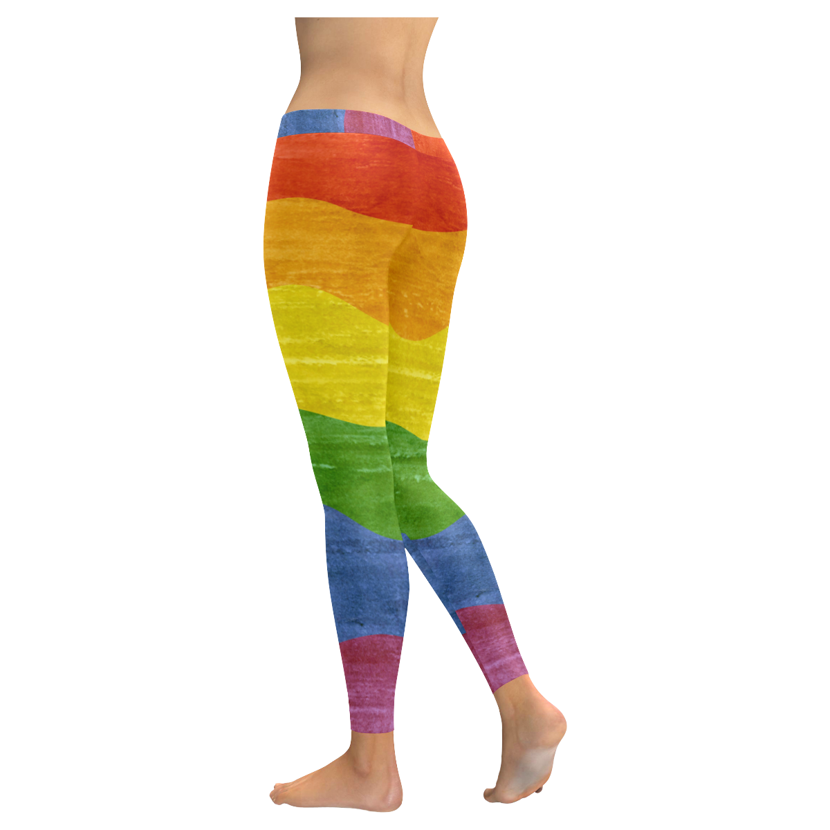 Gay Pride - Rainbow Flag Waves Stripes 3 Women's Low Rise Leggings (Invisible Stitch) (Model L05)