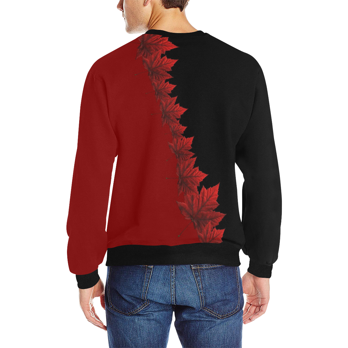 Canada Maple Leaf Sweatshirts Men's Rib Cuff Crew Neck Sweatshirt (Model H34)