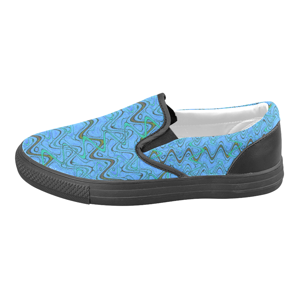 Blue Green and Black Waves pattern design Slip-on Canvas Shoes for Men/Large Size (Model 019)