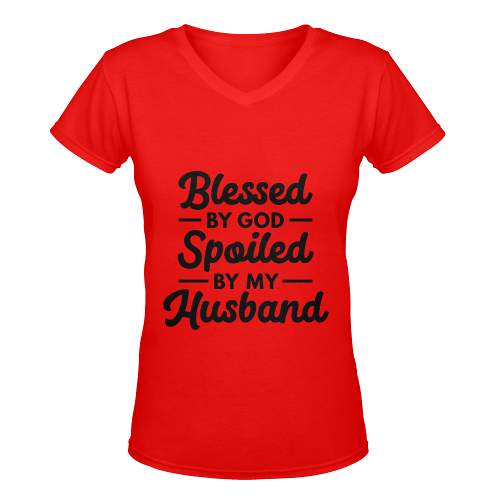 Blessed By God Red Women's Deep V-neck T-shirt (Model T19)