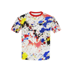 Blue and Red Paint Splatter (Red Trim) Kids' All Over Print T-Shirt with Solid Color Neck (Model T40)