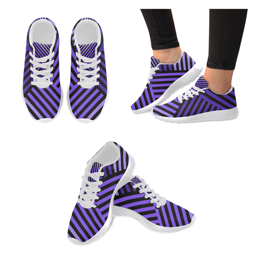Purple Diagonal Striped Pattern Women's Running Shoes/Large Size (Model 020)