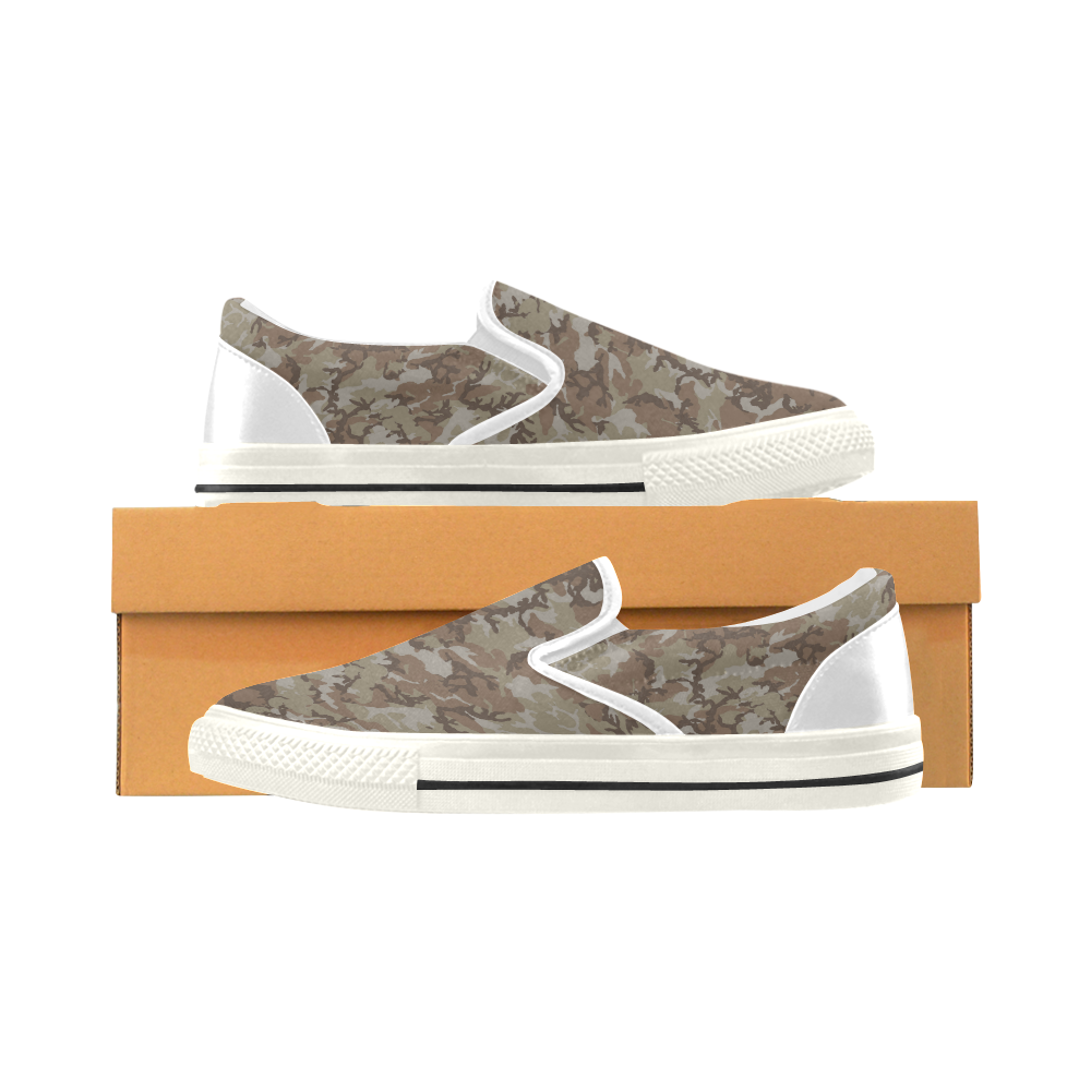 Woodland Desert Brown Camouflage Women's Slip-on Canvas Shoes/Large Size (Model 019)