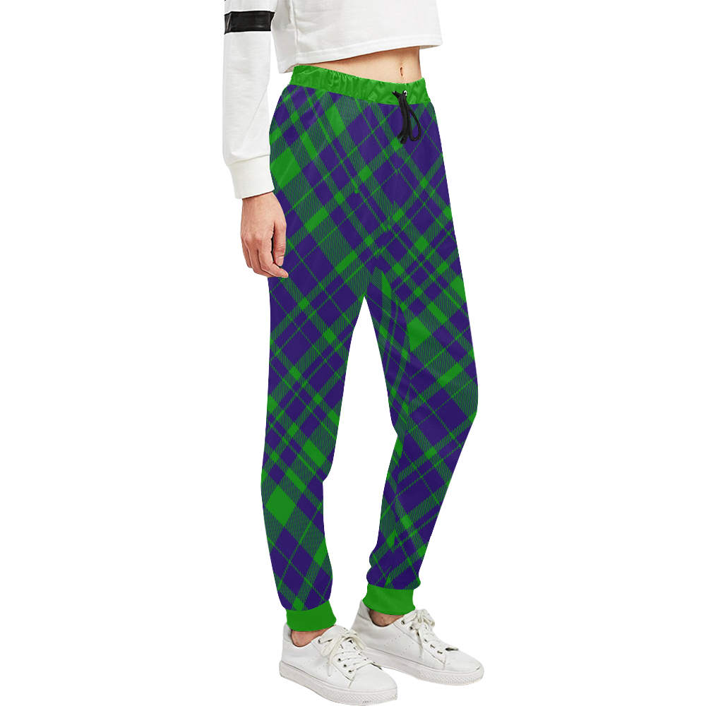 Diagonal Green & Purple Plaid Modern Style Unisex All Over Print Sweatpants (Model L11)