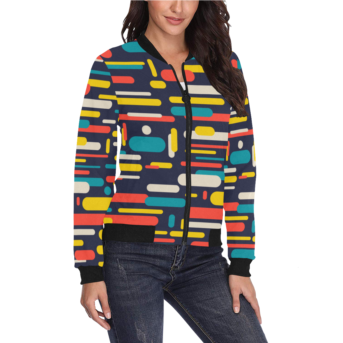 Colorful Rectangles All Over Print Bomber Jacket for Women (Model H36)